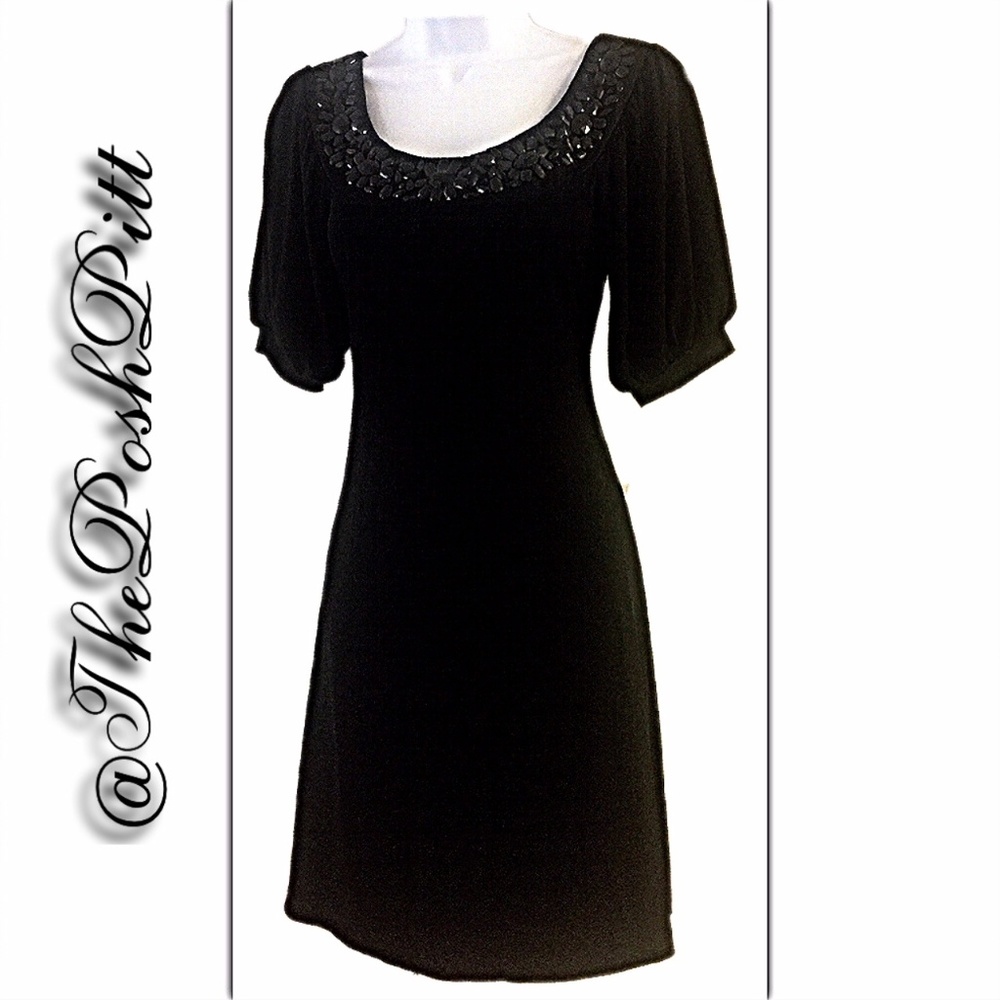 Soulmates Black Embellished Puff Sleeve Mini Dress